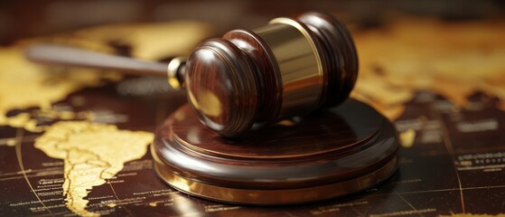The Gavel on a World Map Symbolizing International Law, Justice and Global Jurisdiction