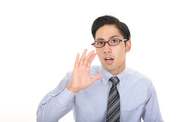 呼び掛けるビジネスマン