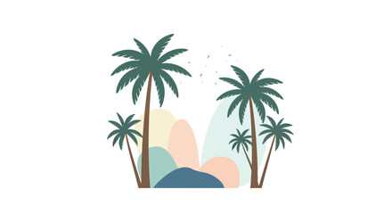 Obraz premium Boho Tropical Landscape with Palm Trees and Abstract Shapes
