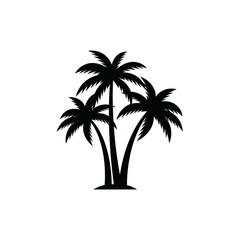 Obraz premium Silhouette of three palm trees against a white background, tropical vector illustration