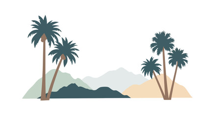 Obraz premium Stylized Palm Trees and Mountains Landscape Illustration