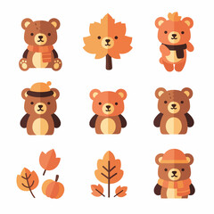 Fototapeta premium Teddy Bear Autumn Set