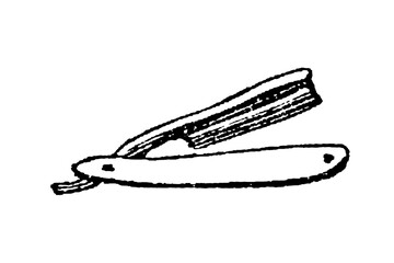 Fototapeta premium Open straight razor, showcasing the detailed etching and classic design, old vintage illustration, 1897.