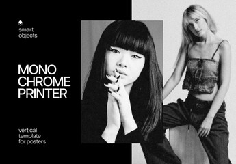 Mono Chrome Printer Poster Effect Mockup