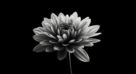 Elegant monochrome dahlia with delicate petals on a dramatic dark background, perfect for artistic design projects