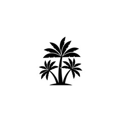 Minimalist black silhouette of three palm trees on a white background