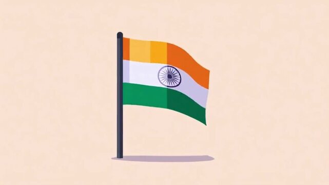 A stylized illustration of the Indian flag waving gently on a flagpole against a plain background.