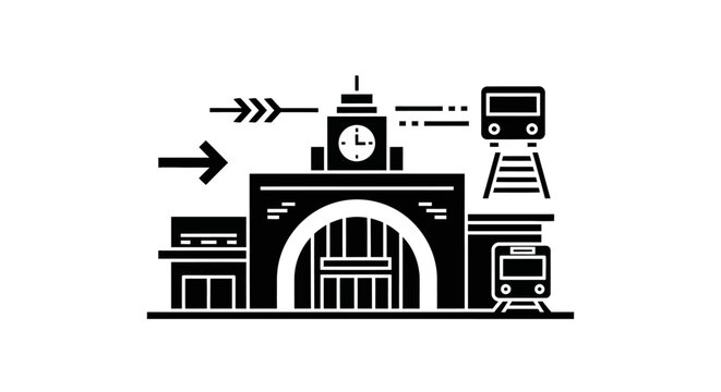 Black and white train station icon.