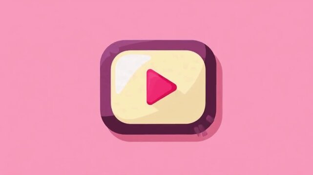 A stylized, cartoonish play button icon with a pink triangle inside a rounded square frame.