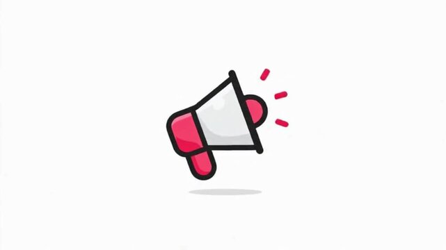 A vibrant and modern cartoon-style megaphone icon with red accents and sound waves, symbolizing announcement or communication.