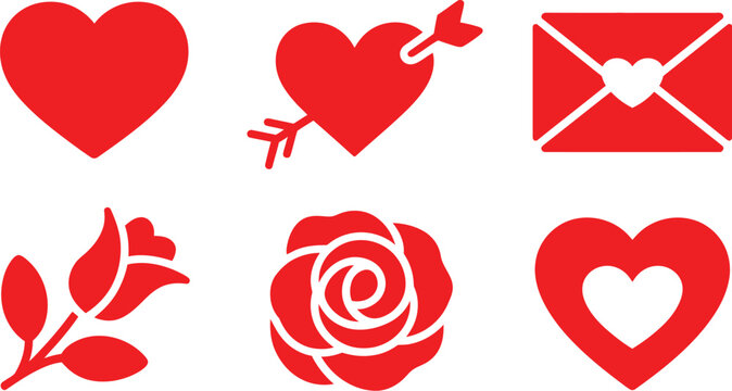 Valentine silhouette icon set featuring heart heart with arrow love letter rose and chocolate box romantic symbols vector illustration design