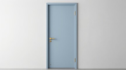 Modern Interior: Stylish Light Blue Door with Golden Handle Against White Wall, Minimalist Design