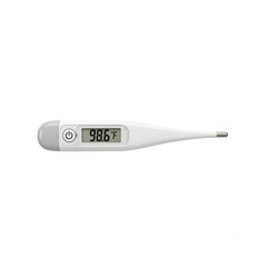 Digital Thermometer Displaying 98.6 Degrees Fahrenheit Isolated on White Background