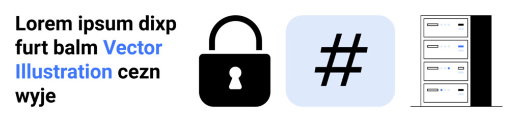 Obraz premium Lock, metadata tag, and server rack visuals emphasize security, authentication, access control, and technology concepts. Ideal for web security, password safety, data storage tech guides IT