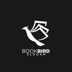 Book Bird Logo Design with Abstract Flying Books as Wings on Black Background