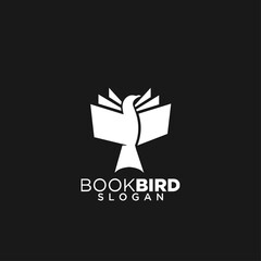 Book Bird Logo Design. Abstract graphic symbol of an open book shaped like a flying bird, representing education, knowledge, and freedom.