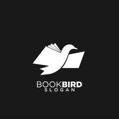 Book Bird Logo Design Vector Icon with Open Book and Flying Bird Silhouette for Education
