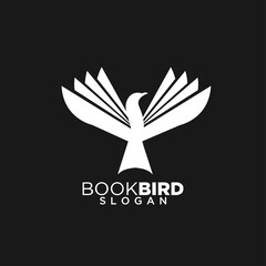 Bookbird Logo Design with Open Books Forming Bird Wings Symbolizing Knowledge, Education, and Reading Freedom