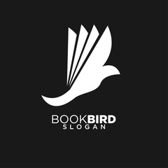 Book Bird Logo Design with Flying Bird Silhouette and Open Book Pages for Education and Learning Concepts