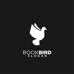 Minimalist Book Bird Logo with Open Pages as Wings on Black Background