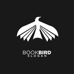 Book Bird Logo Design, Abstract White Bird with Open Book Pages as Wings, Symbolizing Education and Knowledge