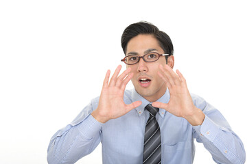 呼び掛けるビジネスマン