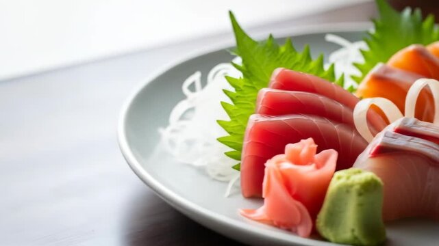 Exquisite Japanese Sashimi Platter with Fresh Seafood Selection.