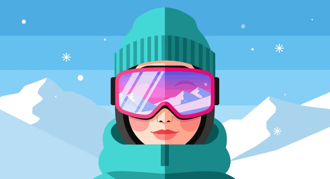 Woman Wearing Ski Goggles and Hat.