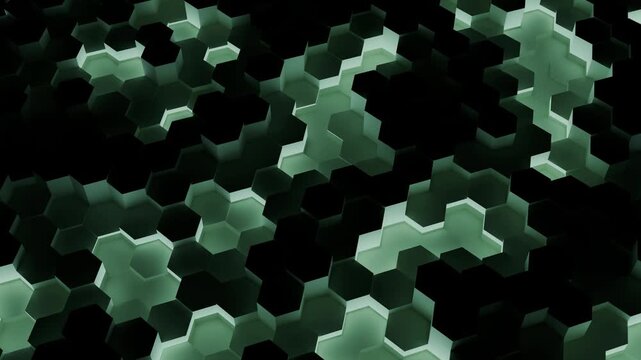 Luminous Honeycomb Grid Reveals Intricate Data Pathways With Green Lighting And Cellular Depth