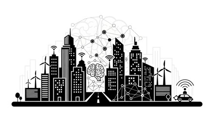 Obraz premium Cityscape with modern skyscrapers and technology.