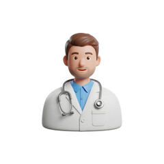 Fototapeta premium Male Doctor Wearing Lab Coat and Stethoscope, 3D Render Isolated on White Background
