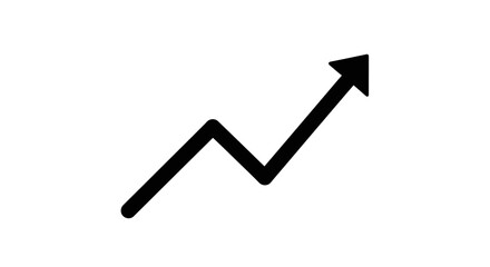 Black Upward Trending Arrow Graph Line Symbol on Isolated White Background