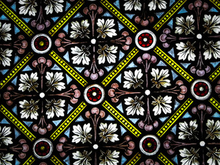 Stained glass as architecture background. Arch-see in Frombork.