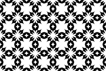 Abstract Seamless Geometric Floral Pattern. Black and White Texture. 