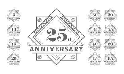Obraz premium Anniversary Logos 5, 10, 15, 20, 25, 30, 35, 40, 45, 50, 55, 60, 65 Vintage Design Set