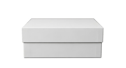 Naklejka premium Simple white square gift box with a closed lid, front view. Isolated on transparent background, png