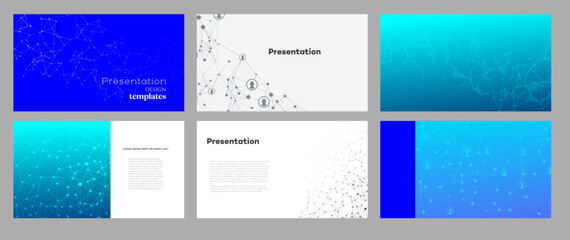 Fototapeta premium Presentation Templates with Network Graphics Technology Slide Deck Layouts