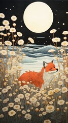 Fototapeta premium Traditional japanese red fox at night outdoors animal mammal.