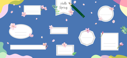 春の桜のメッセージカード風　デザインフレームセット　ベクターイラスト　コピースペース　タイトル