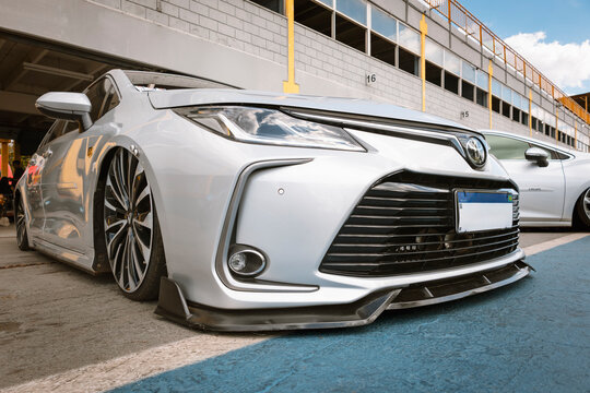 Lowered Toyota Camry vehicle on exhibition at Low Family Car Festival 2025 car show in the city of Londrina, Brazil.