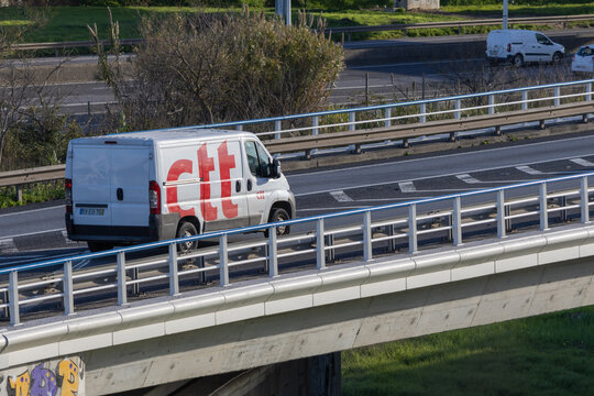 Ctt delivery van driving on elevated bridge