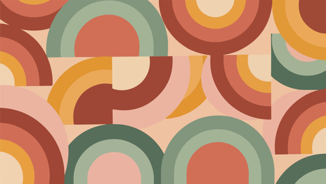 Abstract design featuring layered, half-circle shapes in earthy, muted tones