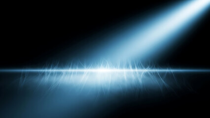 Dramatic blue spotlight shining bright on dark background with glowing light beam