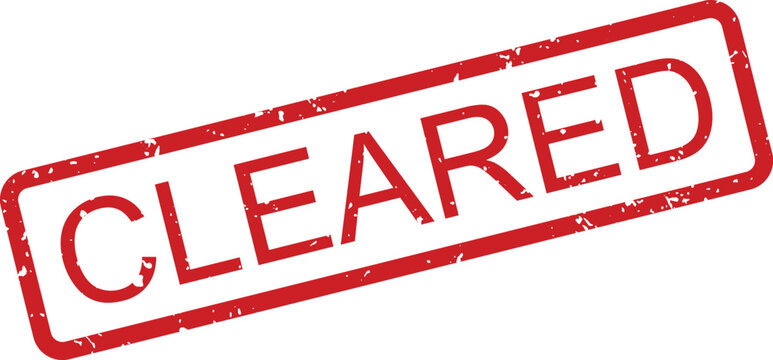 A vibrant red grunge textured rubber stamp displaying the word CLEARED on a crisp white background