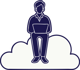 Cloud Computing: An illustration of a person confidently working on a laptop, symbolizing the power of cloud computing and modern technology.