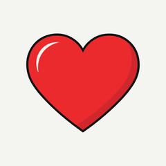 A vibrant red heart shape, outlined in black, with a white highlight