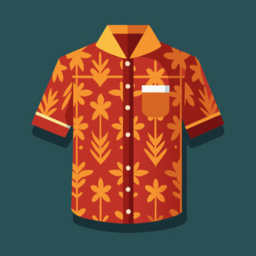 Red Batik Shirt with Floral and Leaf Pattern