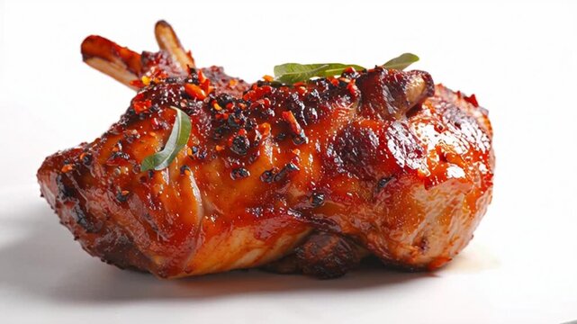 Grilled lamb chop with herbs on white background isolated