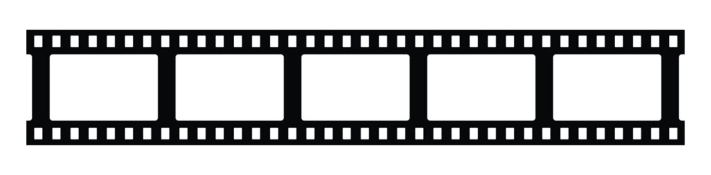 Blank cinematic film strip frame icon with a classic negative roll design, showcasing a retro movie reel border and an empty photo film layout. vector illustration and transparent PNG