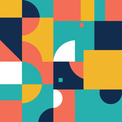 Abstract geometric artwork, featuring a colorful composition of shapes and forms
